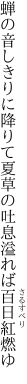蝉の音しきりに降りて夏草の 吐息溢れば百日紅燃ゆ
