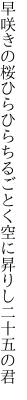 早咲きの桜ひらひらちるごとく 空に昇りし二十五の君