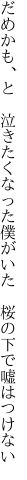 だめかも、と　泣きたくなった僕がいた 　桜の下で嘘はつけない