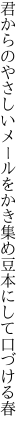 君からのやさしいメールをかき集め 豆本にして口づける春