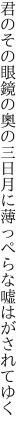 君のその眼鏡の奧の三日月に 薄っぺらな嘘はがされてゆく