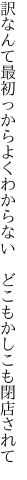 訳なんて最初っからよくわからない  どこもかしこも閉店されて