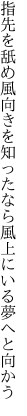 指先を舐め風向きを知ったなら 風上にいる夢へと向かう