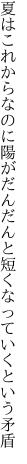 夏はこれからなのに陽がだんだんと 短くなっていくという矛盾