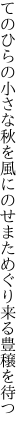 てのひらの小さな秋を風にのせ まためぐり来る豊穣を待つ