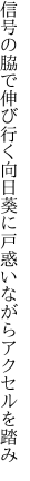 信号の脇で伸び行く向日葵に 戸惑いながらアクセルを踏み