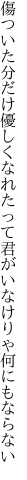 傷ついた分だけ優しくなれたって 君がいなけりゃ何にもならない