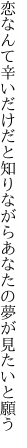 恋なんて辛いだけだと知りながら あなたの夢が見たいと願う