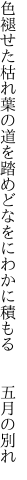 色褪せた枯れ葉の道を踏めどなを にわかに積もる  五月の別れ