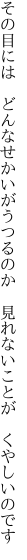 その目には どんなせかいがうつるのか 　見れないことが くやしいのです