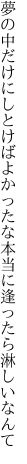 夢の中だけにしとけばよかったな 本当に逢ったら淋しいなんて