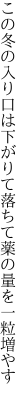 この冬の入り口は下がりて落ちて 薬の量を一粒増やす