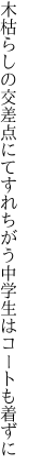 木枯らしの交差点にてすれちがう 中学生はコートも着ずに