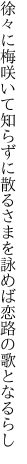 徐々に梅咲いて知らずに散るさまを 詠めば恋路の歌となるらし