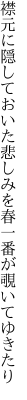 襟元に隠しておいた悲しみを 春一番が覗いてゆきたり