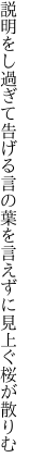 説明をし過ぎて告げる言の葉を 言えずに見上ぐ桜が散りむ