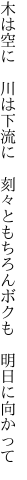 木は空に 川は下流に 刻々と もちろんボクも 明日に向かって