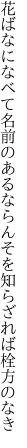 花ばなになべて名前のあるならん そを知らざれば栓方のなき