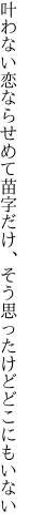 叶わない恋ならせめて苗字だけ、 そう思ったけどどこにもいない