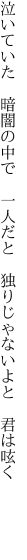 泣いていた 暗闇の中で 一人だと  独りじゃないよと 君は呟く    