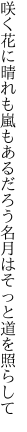 咲く花に晴れも嵐もあるだろう 名月はそっと道を照らして