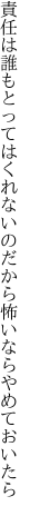 責任は誰もとってはくれないの だから怖いならやめておいたら