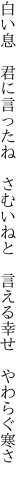 白い息　君に言ったね　さむいねと　 言える幸せ　やわらぐ寒さ