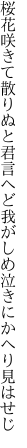 桜花咲きて散りぬと君言へど 我がしめ泣きにかへり見はせじ