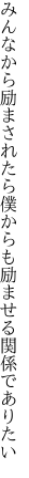 みんなから励まされたら僕からも 励ませる関係でありたい