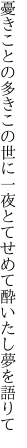 憂きことの多きこの世に一夜とて せめて酔いたし夢を語りて