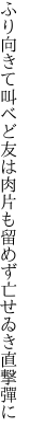 ふり向きて叫べど友は肉片も 留めず亡せゐき直撃彈に