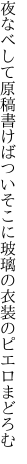 夜なべして原稿書けばついそこに 玻璃の衣装のピエロまどろむ