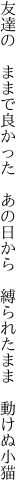 友達の　ままで良かった　あの日から 　縛られたまま　動けぬ小猫