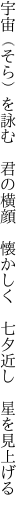 宇宙（そら）を詠む　君の横顔　懐かしく 　七夕近し　星を見上げる