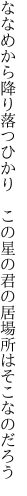 ななめから降り落つひかり　この星の 君の居場所はそこなのだろう