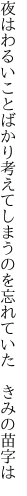 夜はわるいことばかり考えてしまうのを 忘れていた　きみの苗字は