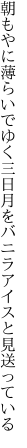 朝もやに薄らいでゆく三日月を バニラアイスと見送っている