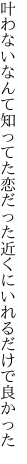 叶わないなんて知ってた恋だった 近くにいれるだけで良かった