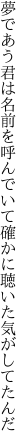 夢であう君は名前を呼んでいて 確かに聴いた気がしてたんだ