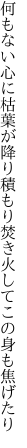 何もない心に枯葉が降り積もり 焚き火してこの身も焦げたり
