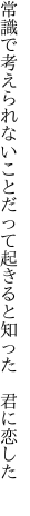 常識で考えられないことだって 起きると知った　君に恋した 