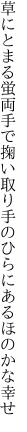 草にとまる蛍両手で掬い取り 手のひらにあるほのかな幸せ