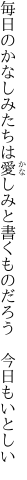 毎日のかなしみたちは愛しみと 書くものだろう　今日もいとしい