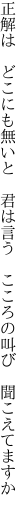 正解は　どこにも無いと　君は言う 　こころの叫び　聞こえてますか