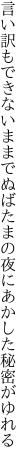 言い訳もできないままでぬばたまの 夜にあかした秘密がゆれる