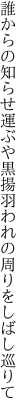 誰からの知らせ運ぶや黒揚羽 われの周りをしばし巡りて