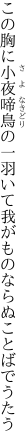 この胸に小夜啼鳥の一羽いて 我がものならぬことばでうたう