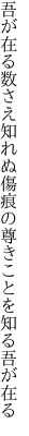 吾が在る数さえ知れぬ傷痕の 尊きことを知る吾が在る