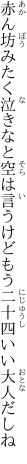 赤ん坊みたく泣きなと空は言う けどもう二十四いい大人だしね