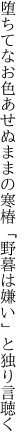 堕ちてなお色あせぬままの寒椿 「野暮は嫌い」と独り言聴く